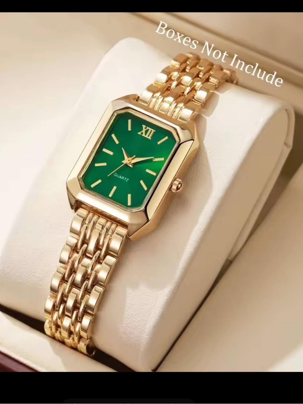 Quartz Gold-Tone Women's Bracelet Watch with Green Dial
